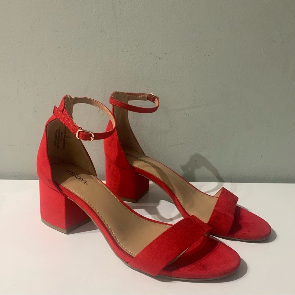 Red Block Heels Sandals Open Shoes Holiday Merona Women’s 8